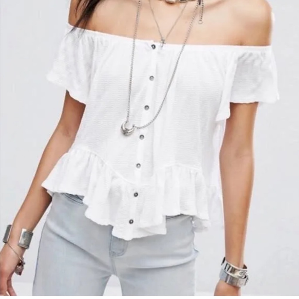 Free People Off the Shoulder White Top